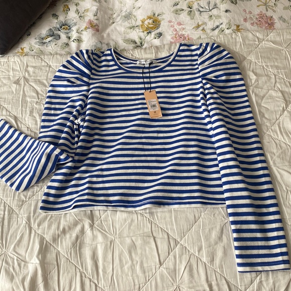 Rebecca Minkoff Striped Top sweater with puff sleeves - Picture 1 of 8